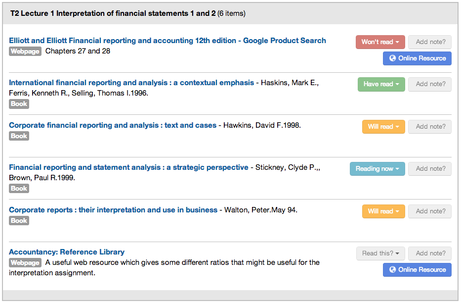 Reading intentions in the list view